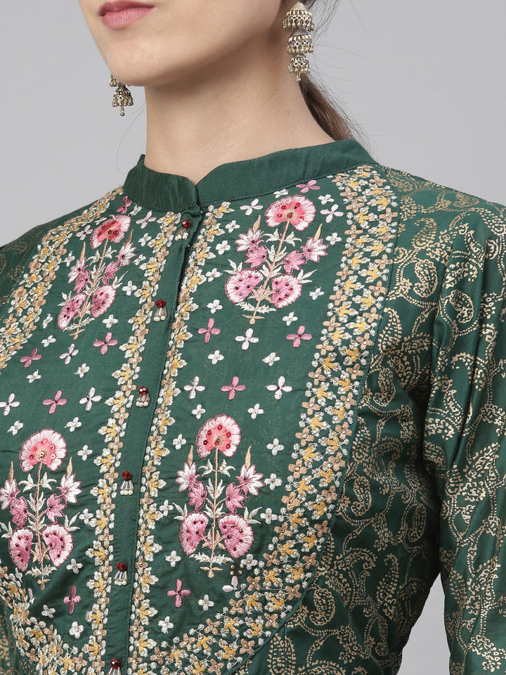 Neerus Green silk kurta set - back view