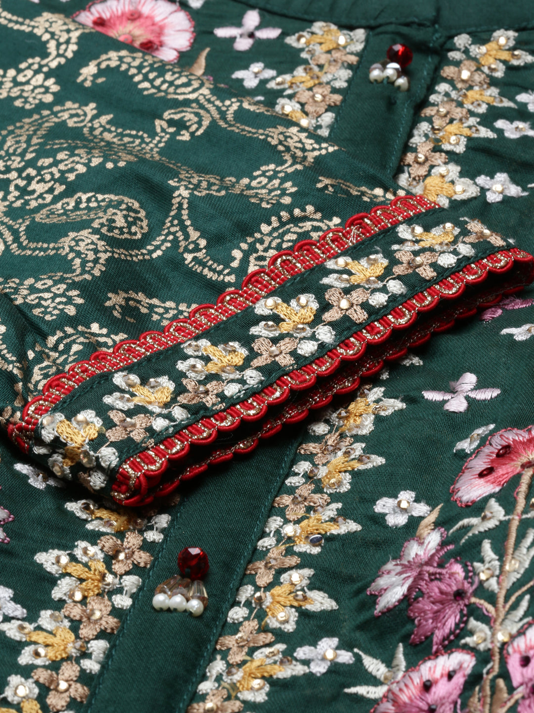 Neerus Green silk kurta set - detail view 1