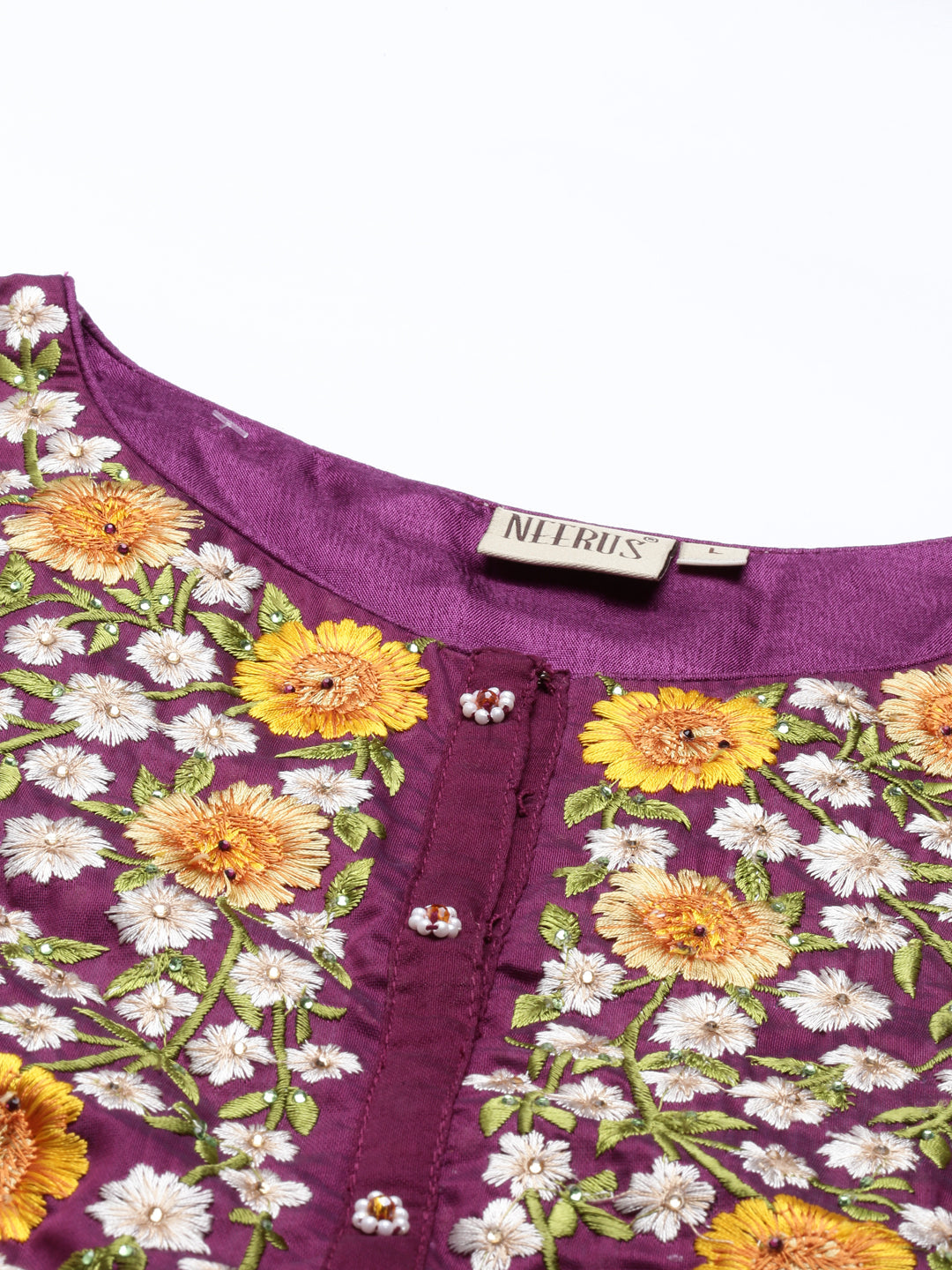 Neerus Purple Chanderi printed kurta set - detail view 1