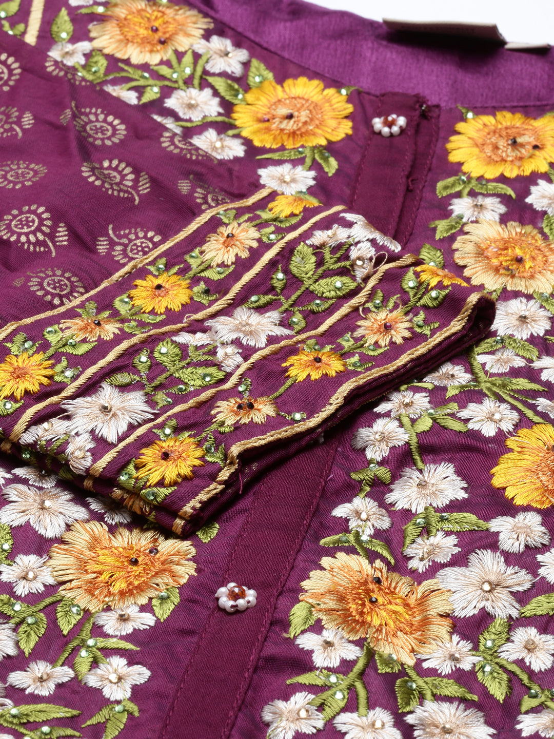Neerus Purple Chanderi printed kurta set - detail view 2