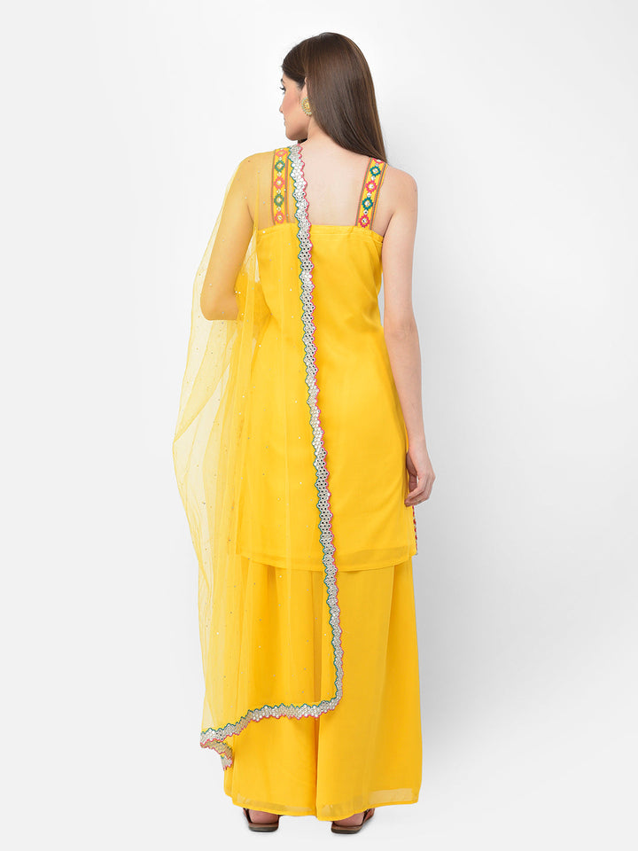 Neerus Yellow georgette printed palazzo set - detail view 2