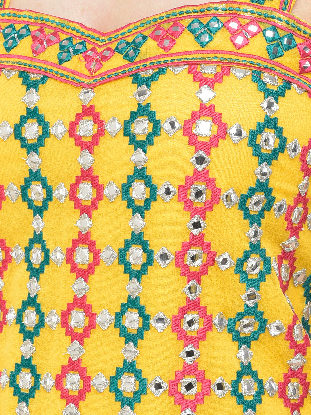 Neerus Yellow georgette printed palazzo set - detail view 4