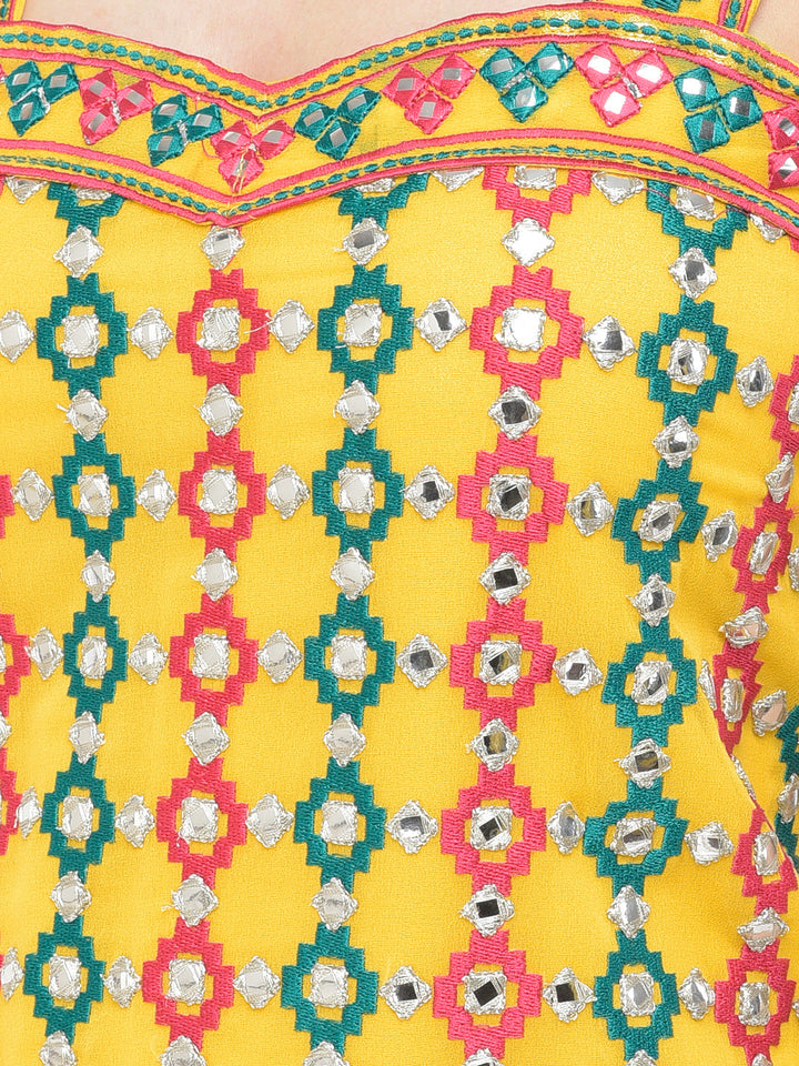 Neerus Yellow georgette printed palazzo set - detail view 4
