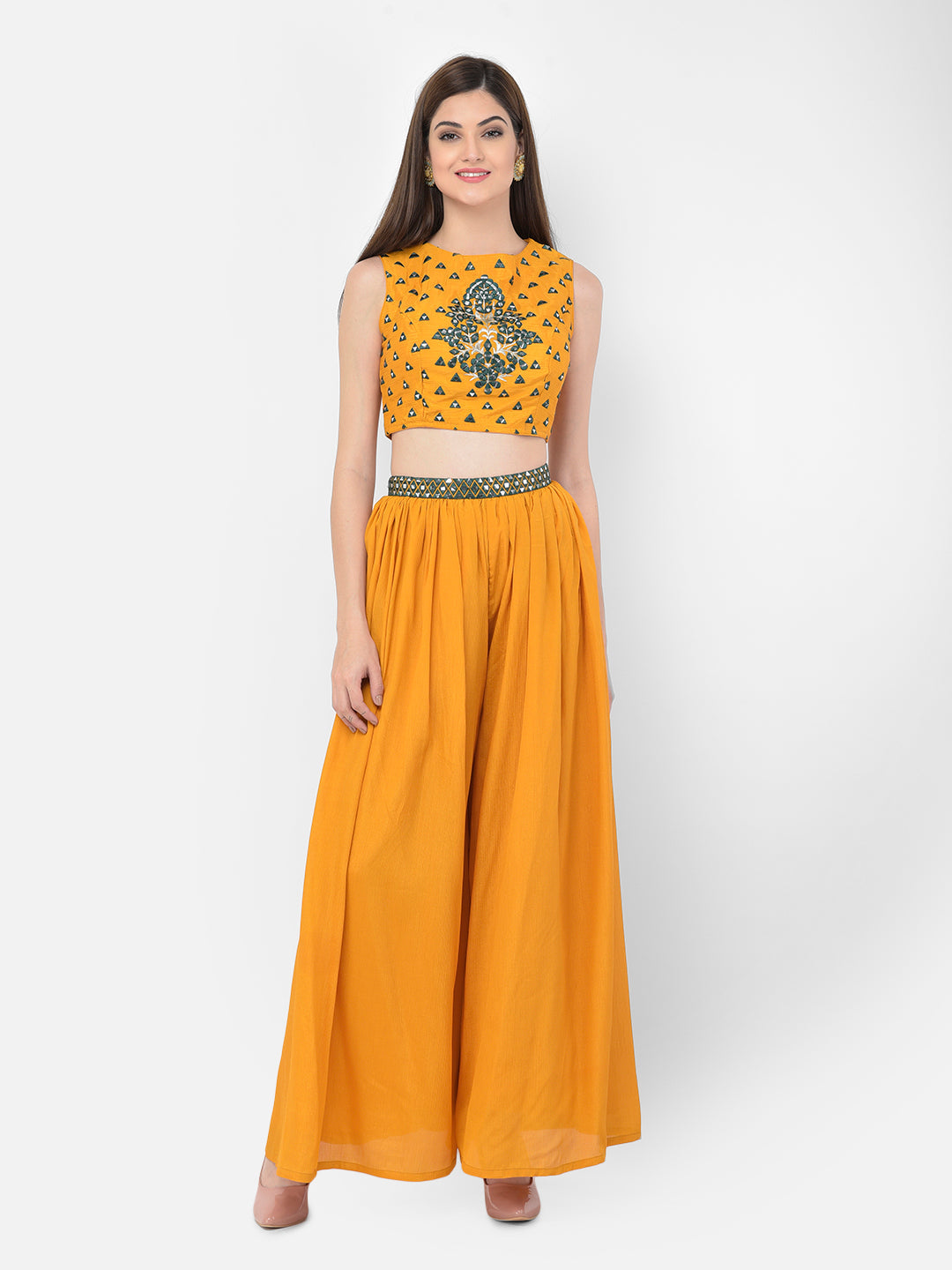 Neerus Yellow crepe embellished lehenga set - detail view 7