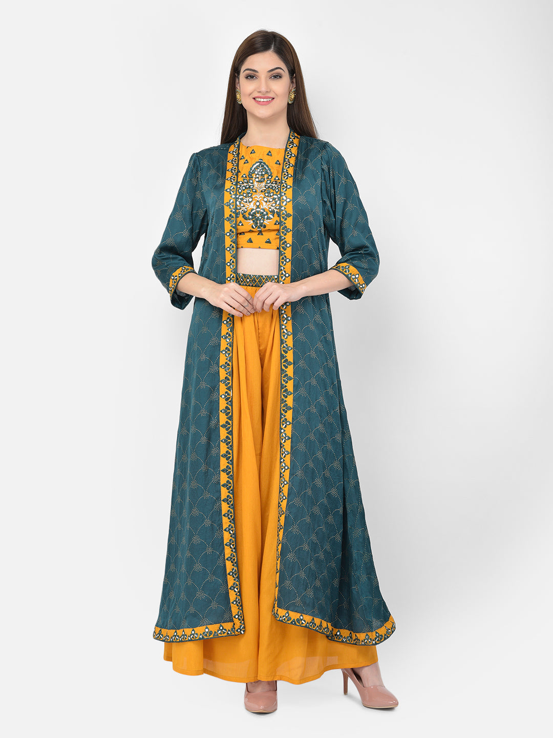 Neerus Yellow crepe embellished lehenga set - back view