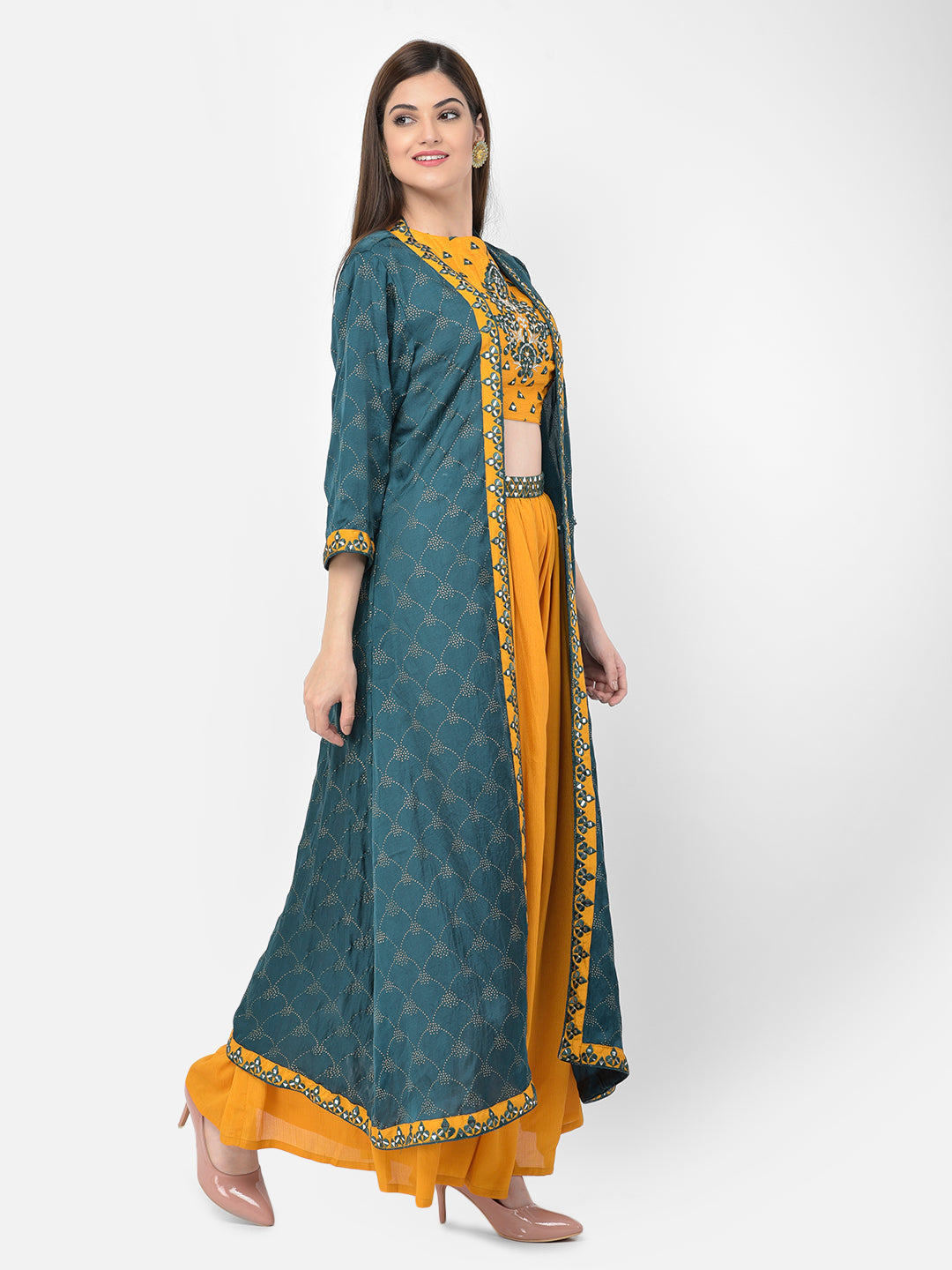 Neerus Yellow crepe embellished lehenga set - detail view 1