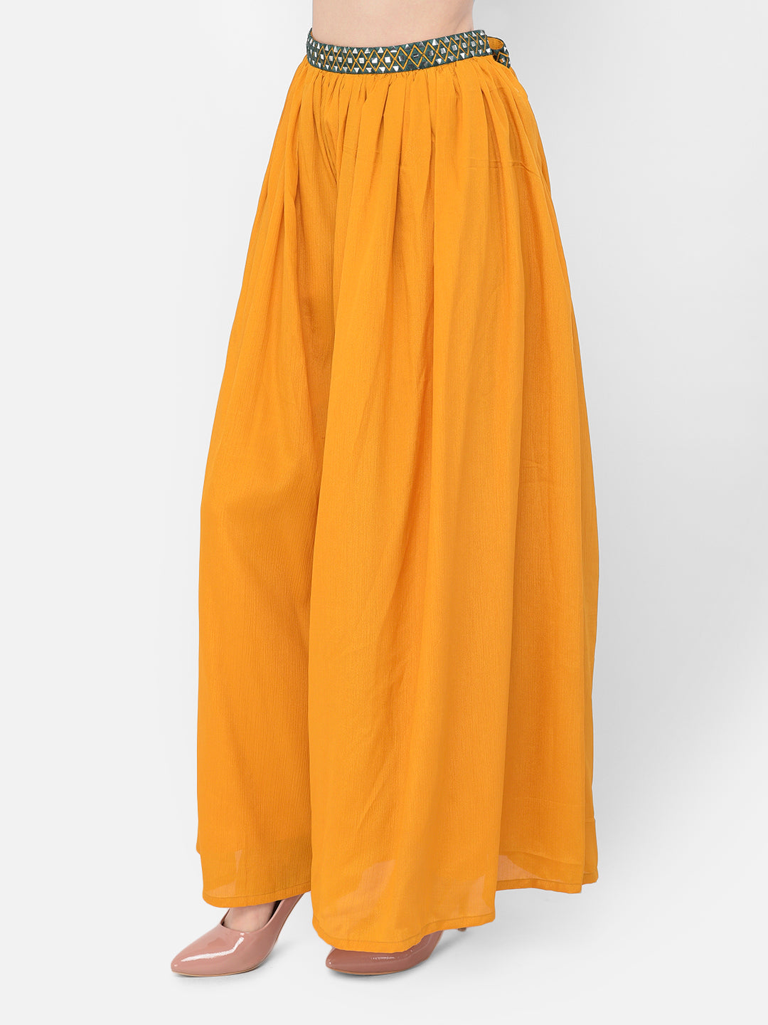 Neerus Yellow crepe embellished lehenga set - detail view 6