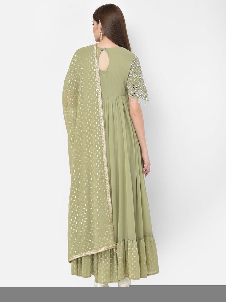 Neerus Green Georgette Embroidered Anarkali Suit Set - side view