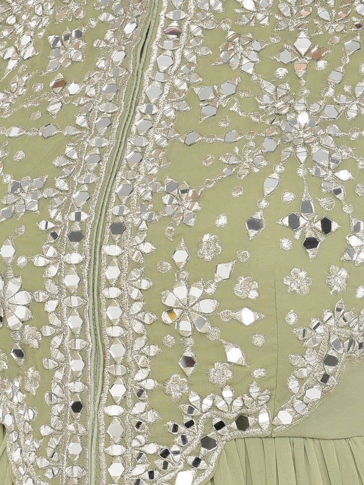 Neerus Green Georgette Embroidered Anarkali Suit Set - detail view 2