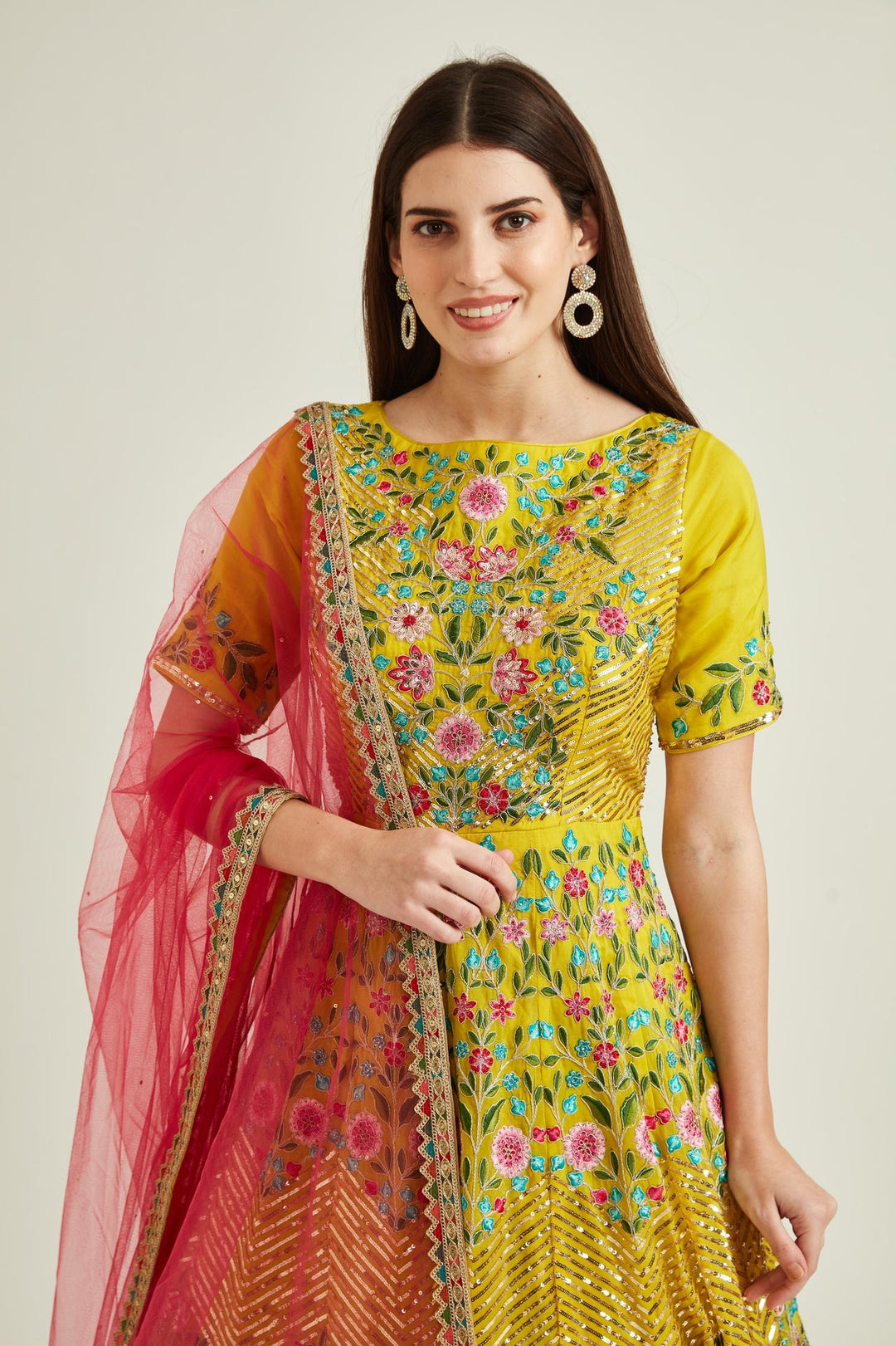 Neerus Yellow organza embellished gown - back view