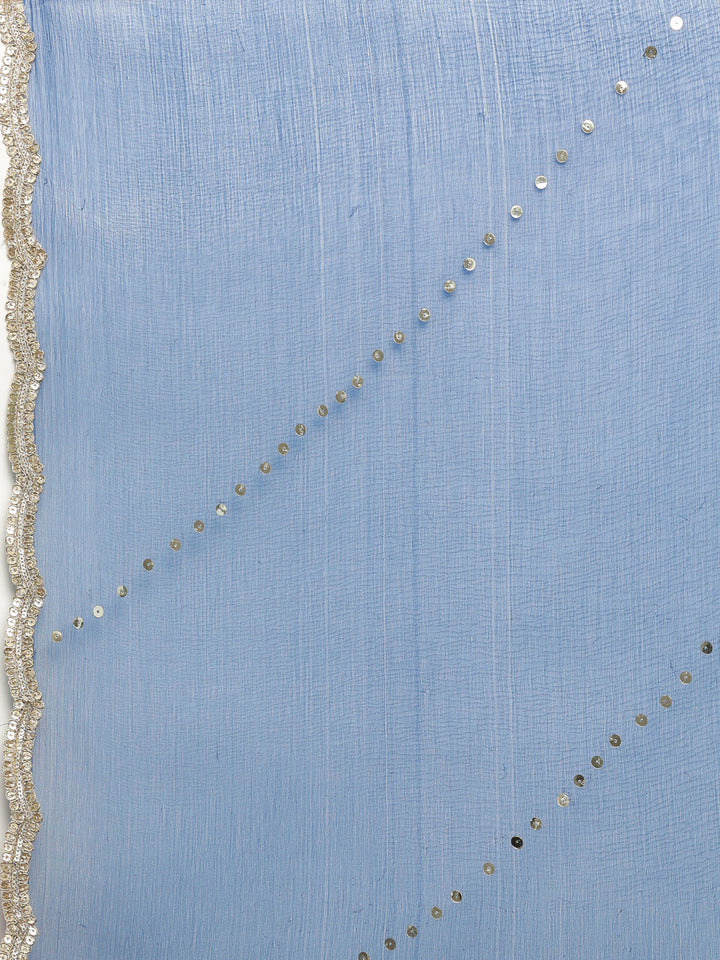 Neerus Beige georgette embroidered kurta set with skirt and dupatta - detail view 3