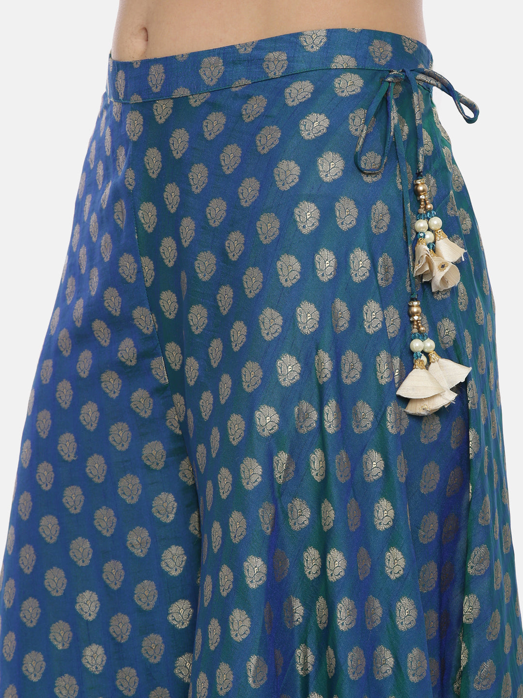 Neerus Beige georgette embroidered kurta set with skirt and dupatta - detail view 4