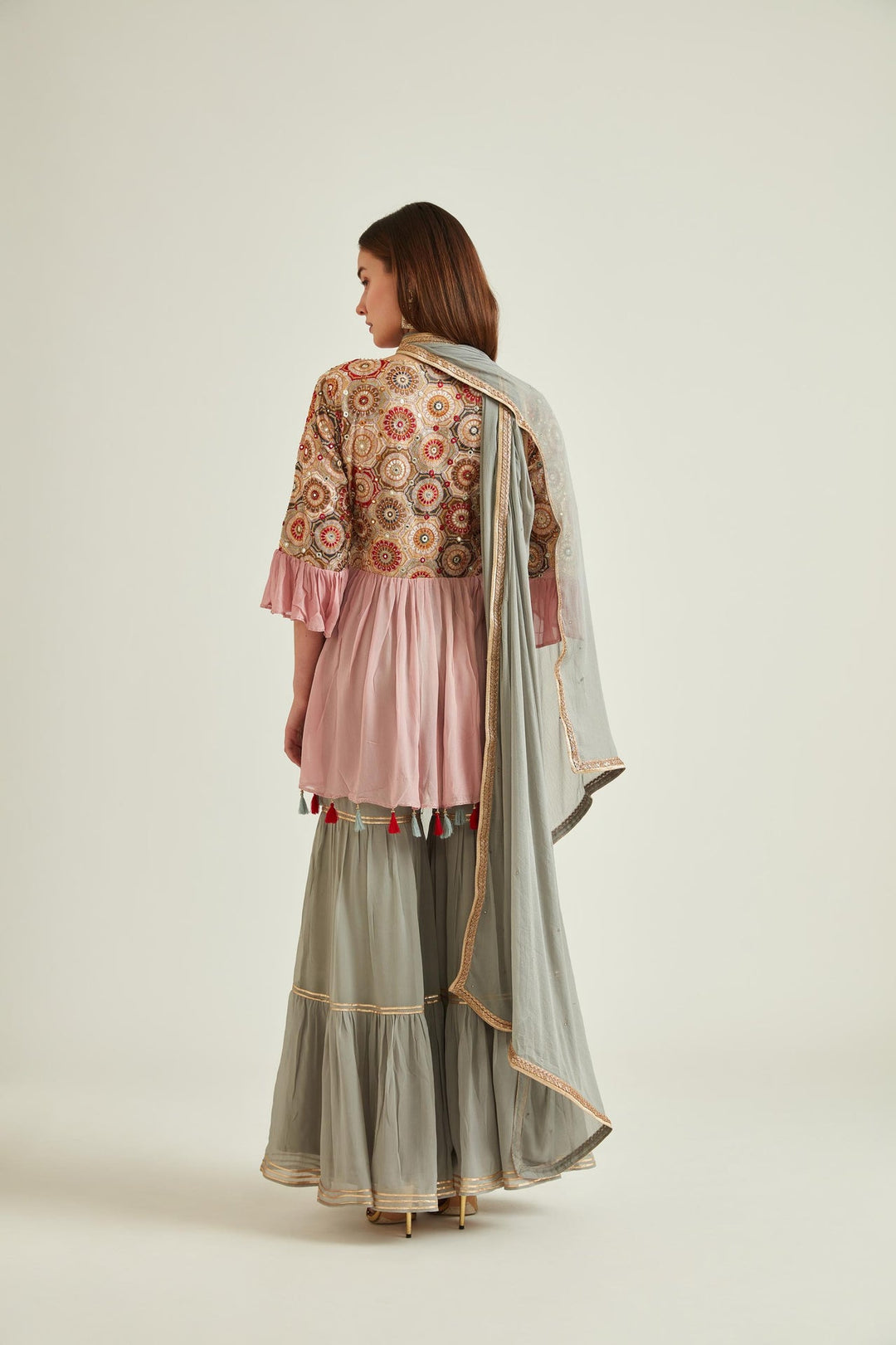 Neerus Pink Georgette Embroidered Kurta Set - side view
