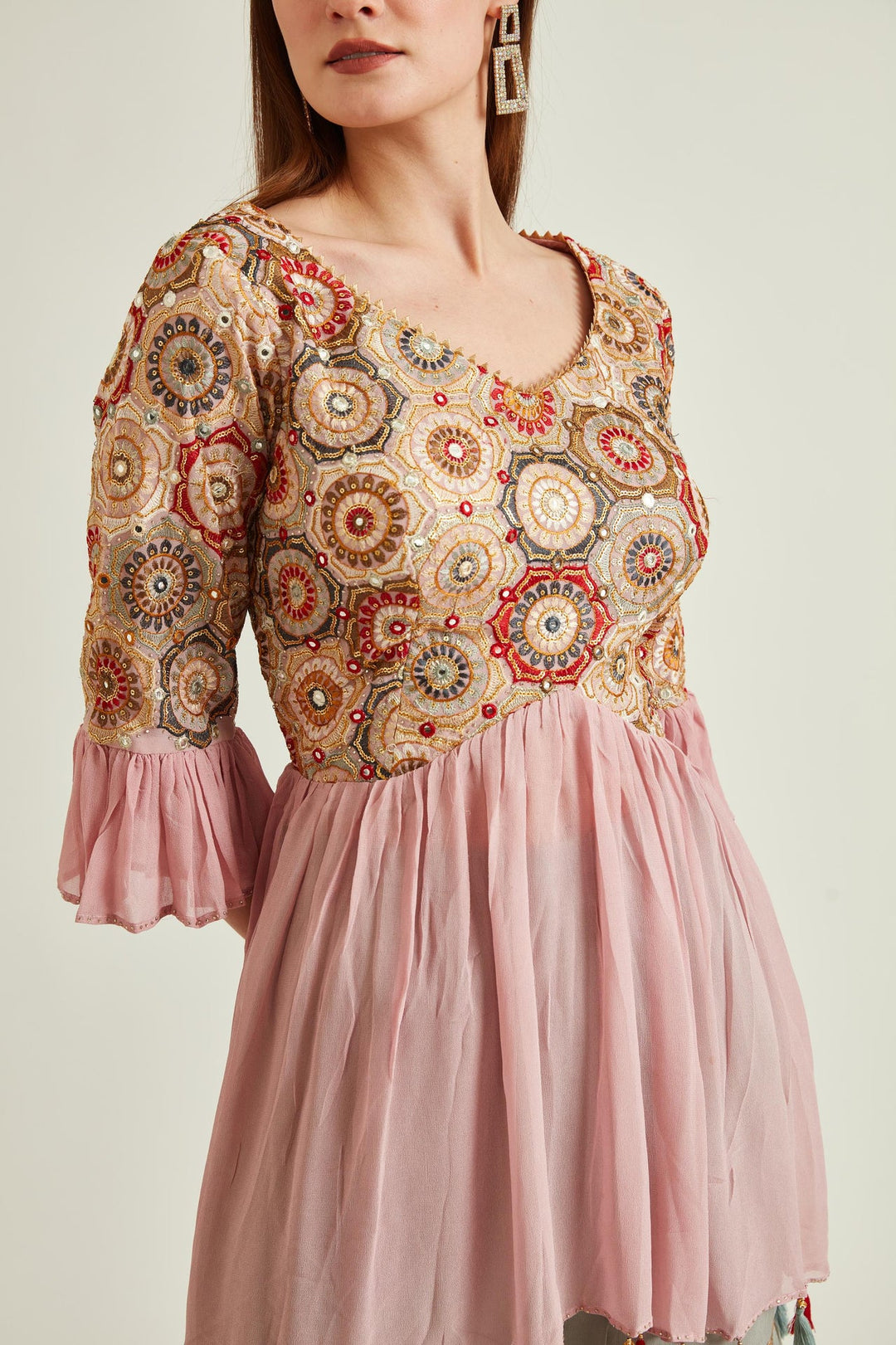 Neerus Pink Georgette Embroidered Kurta Set - front view