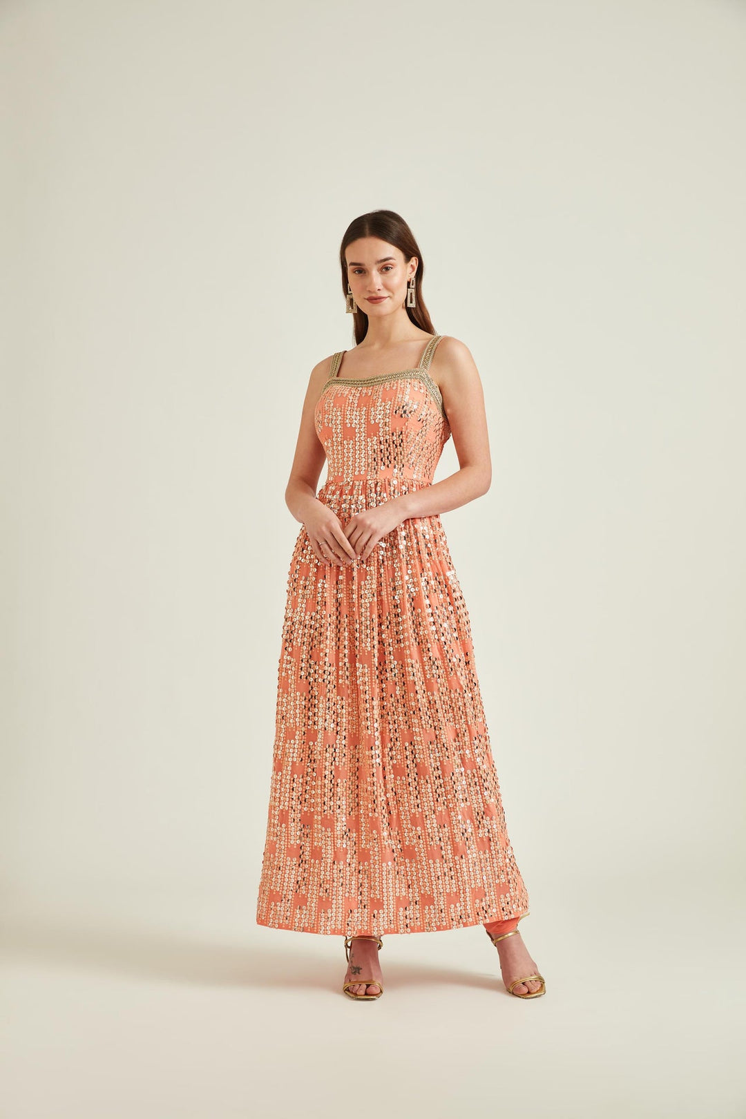 Neerus Orange Georgette Embroidered Anarkali Kurta Set - detail view 1