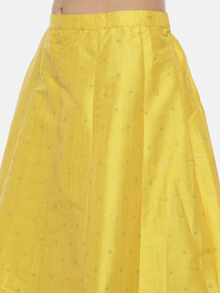 Neerus Yellow embroidered kurta set with skirt and dupatta - detail view 4