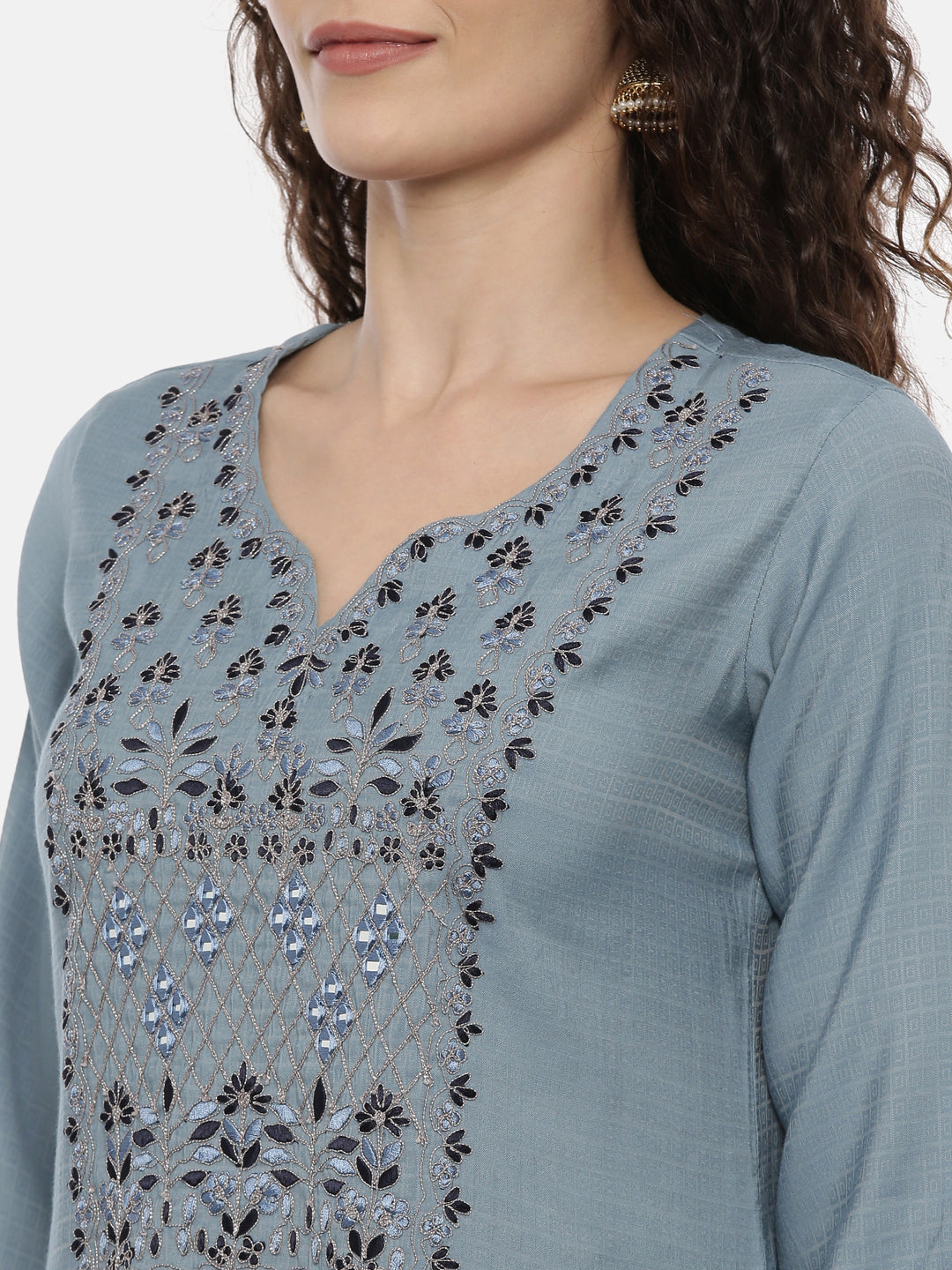 Neerus Blue rayon solid palazzo set - back view