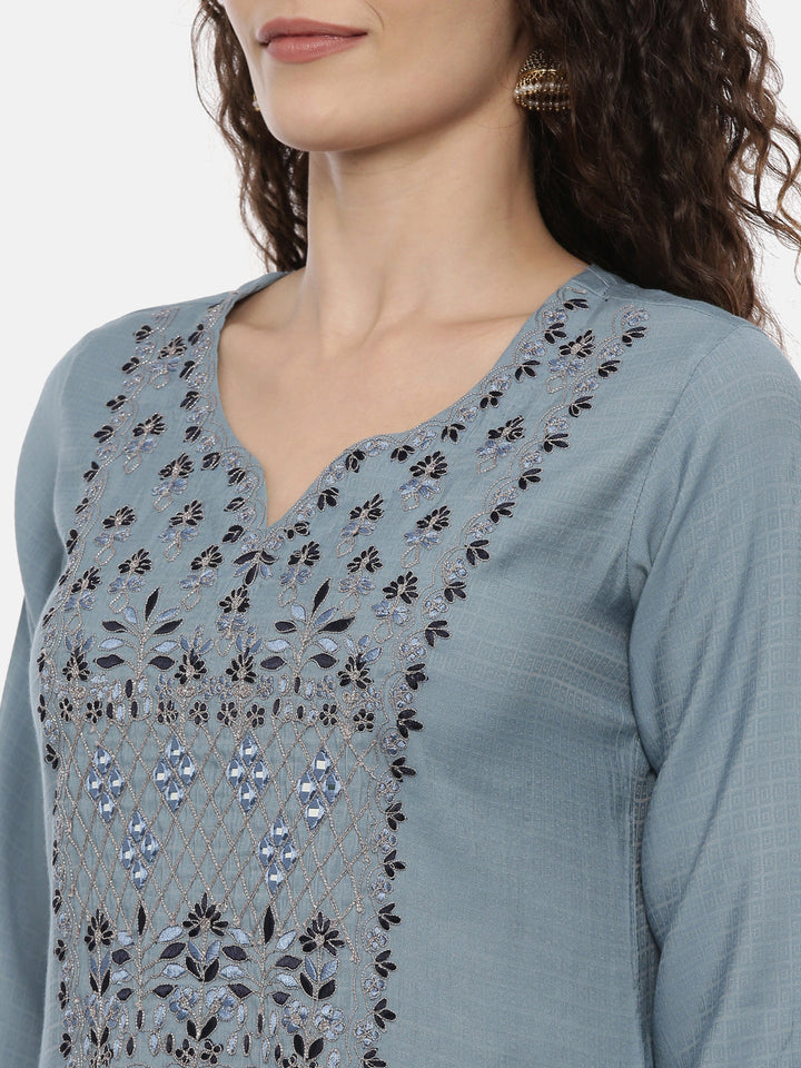 Neerus Blue rayon solid palazzo set - back view