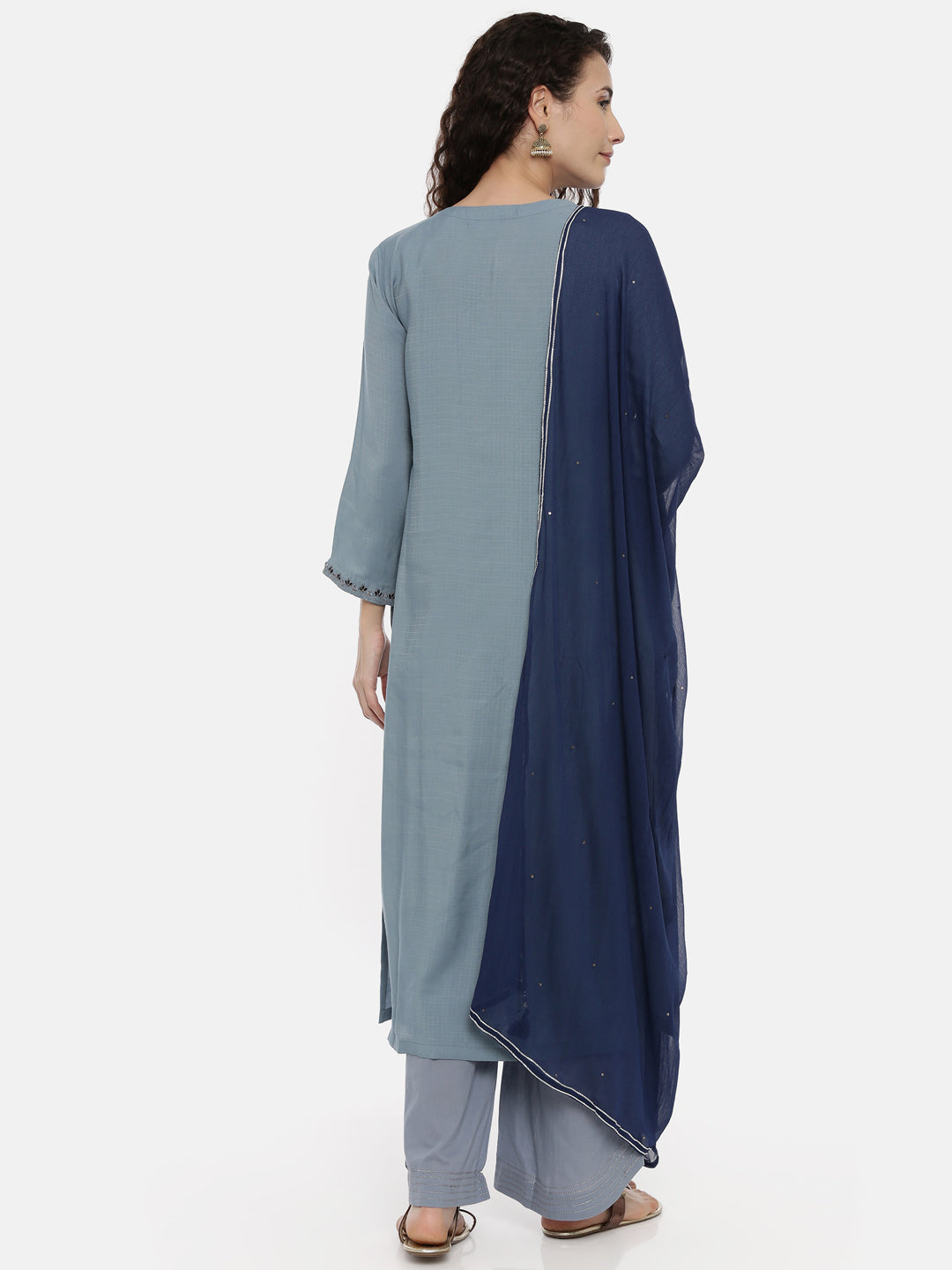 Neerus Blue rayon solid palazzo set - detail view 1