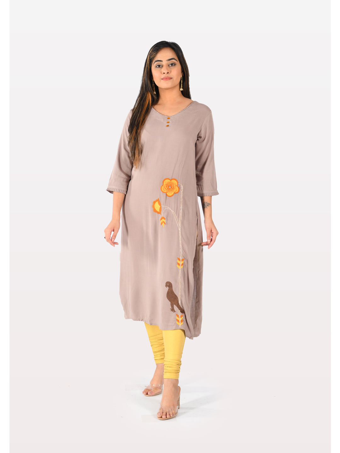 Neerus Grey rayon printed kurti - detail view 2