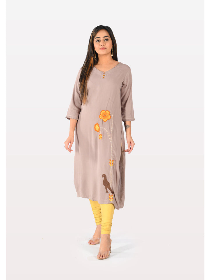 Neerus Grey rayon printed kurti - detail view 2