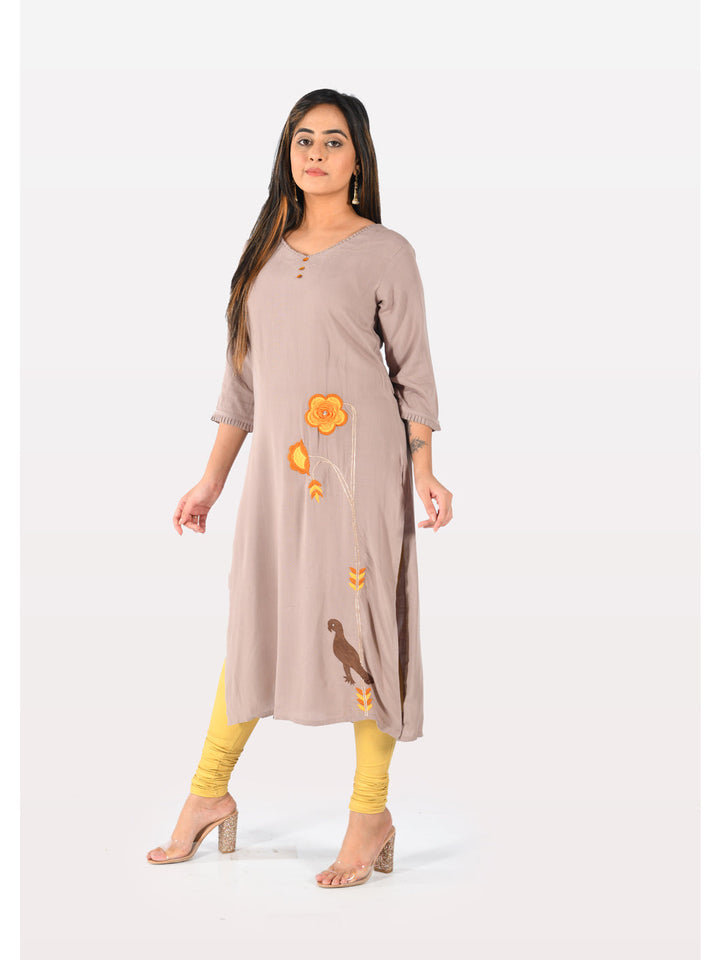 Neerus Grey rayon printed kurti - front view