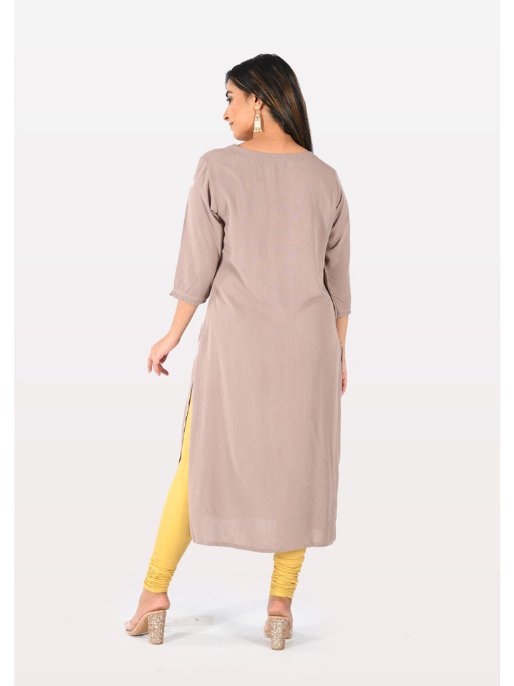 Neerus Grey rayon printed kurti - back view
