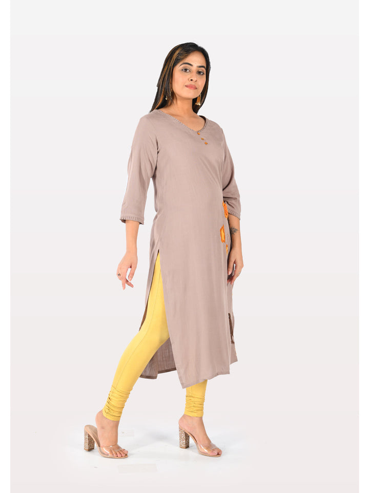 Neerus Grey rayon printed kurti - side view