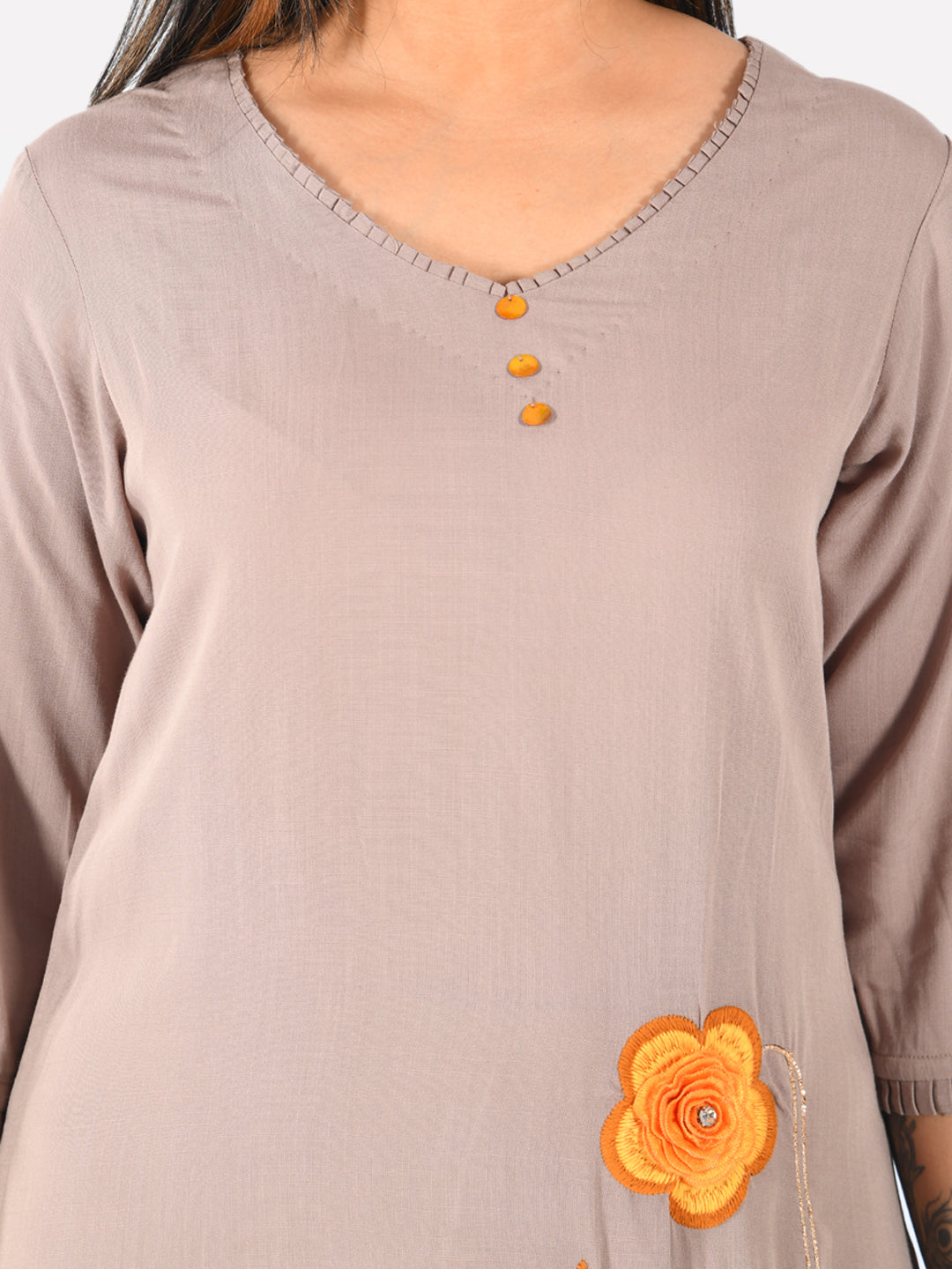 Neerus Grey rayon printed kurti - detail view 1
