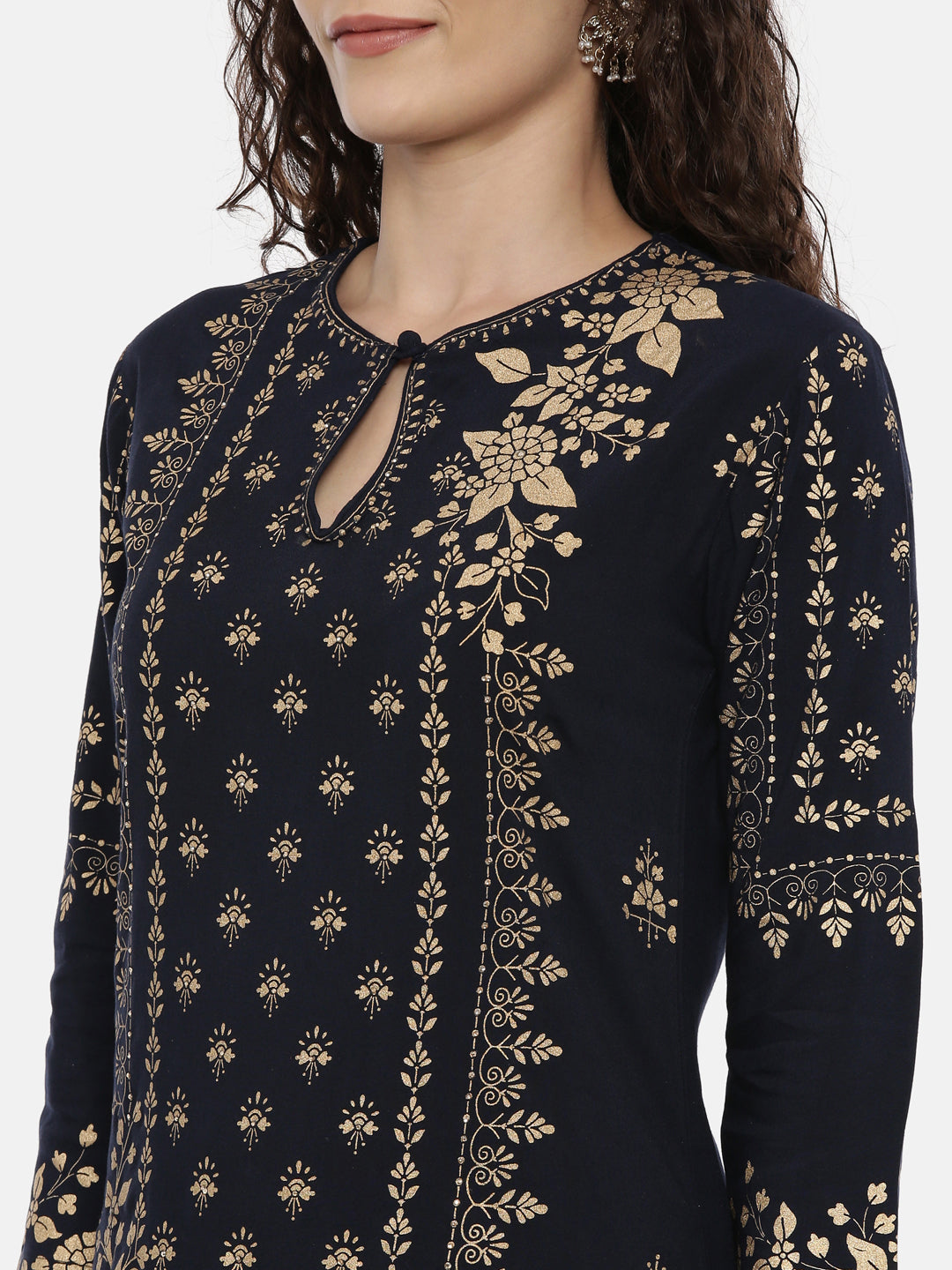 Neerus Blue Rayon Printed Straight Kurta - back view