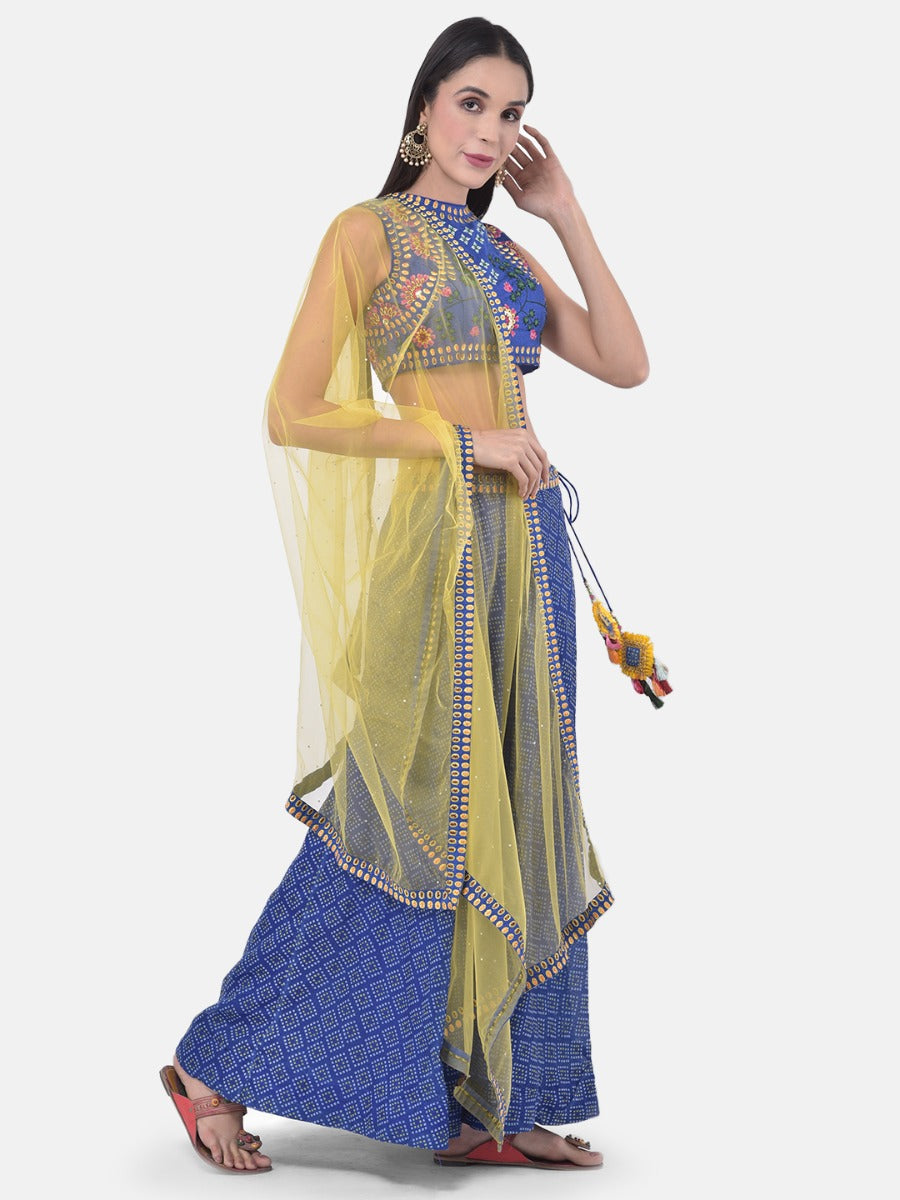 Neerus Blue cotton embroidered lehenga set - back view