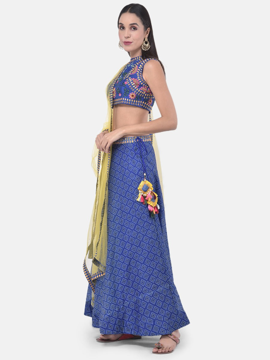 Neerus Blue cotton embroidered lehenga set - side view