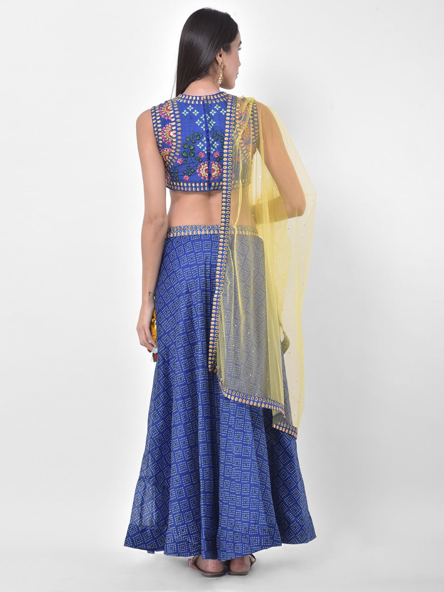 Neerus Blue cotton embroidered lehenga set - detail view 1