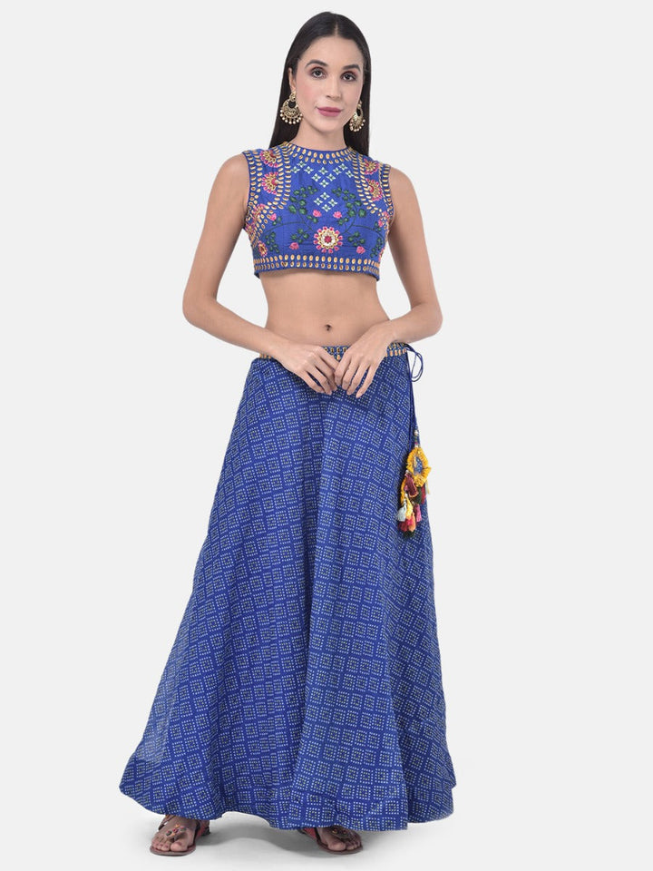 Neerus Blue cotton embroidered lehenga set - detail view 5