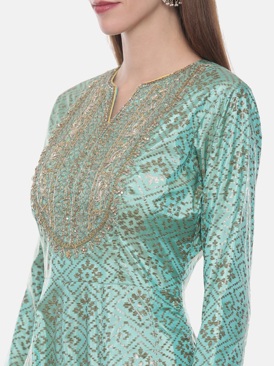 Neerus Green Georgette Embellished Anarkali Suit Set - back view