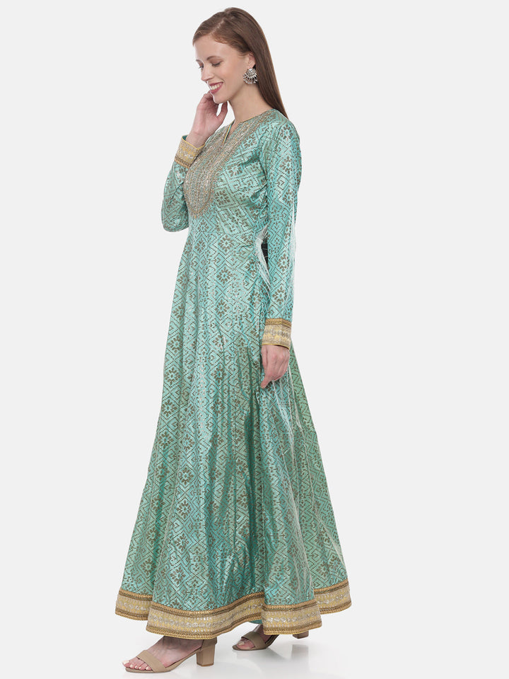 Neerus Green Georgette Embellished Anarkali Suit Set - side view