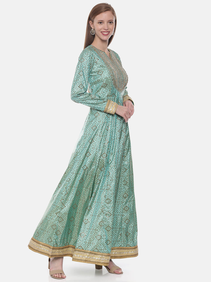 Neerus Green Georgette Embellished Anarkali Suit Set - detail view 1