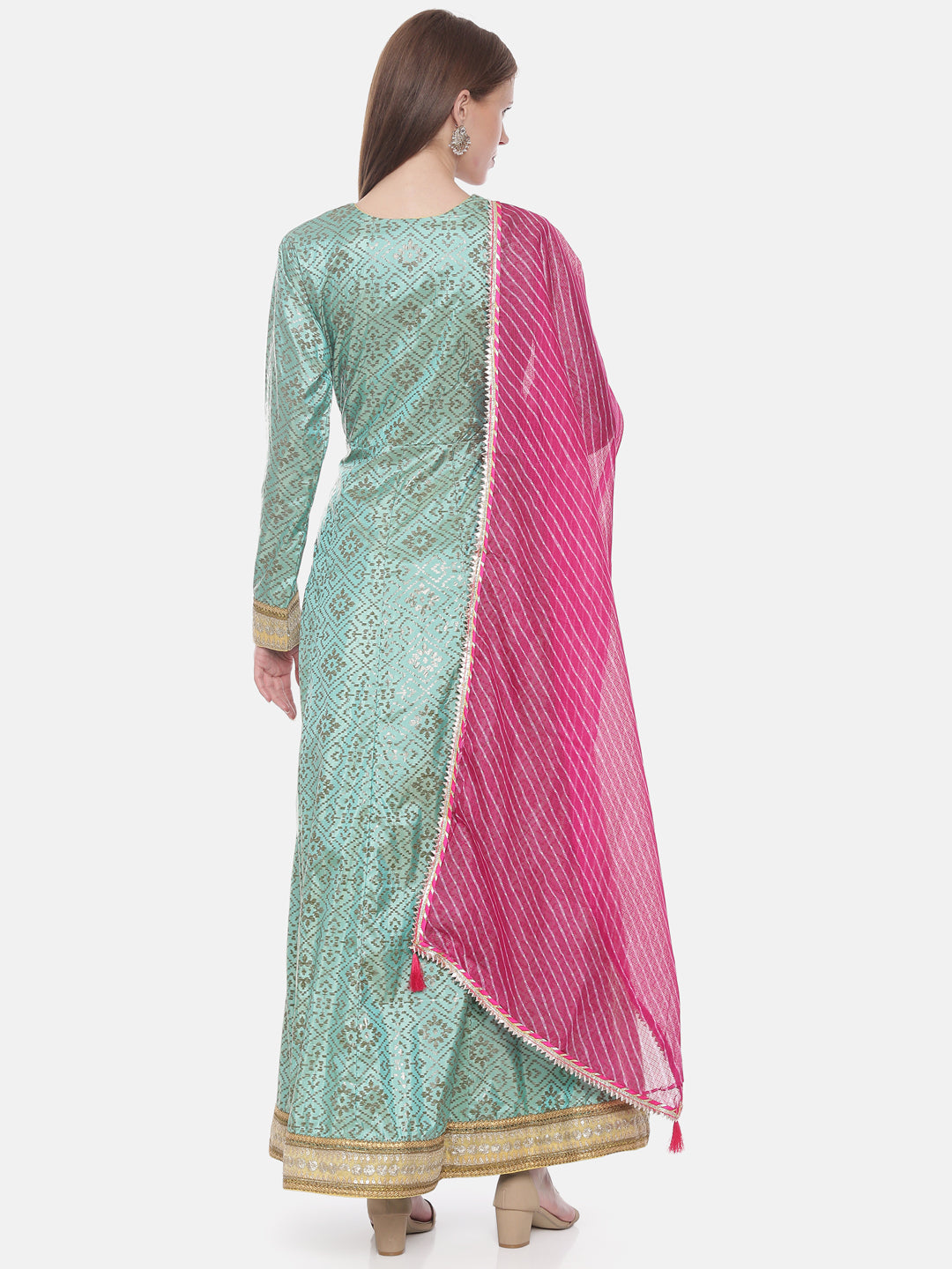 Neerus Green Georgette Embellished Anarkali Suit Set - detail view 2