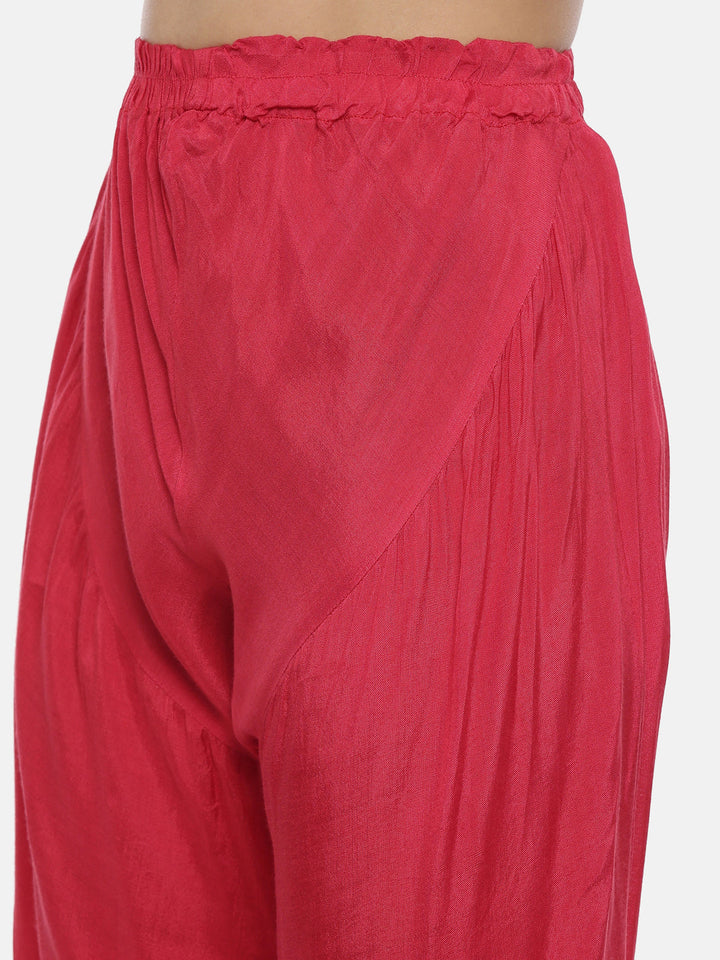 Neerus Red satin embellished anarkali suit set - detail view 3