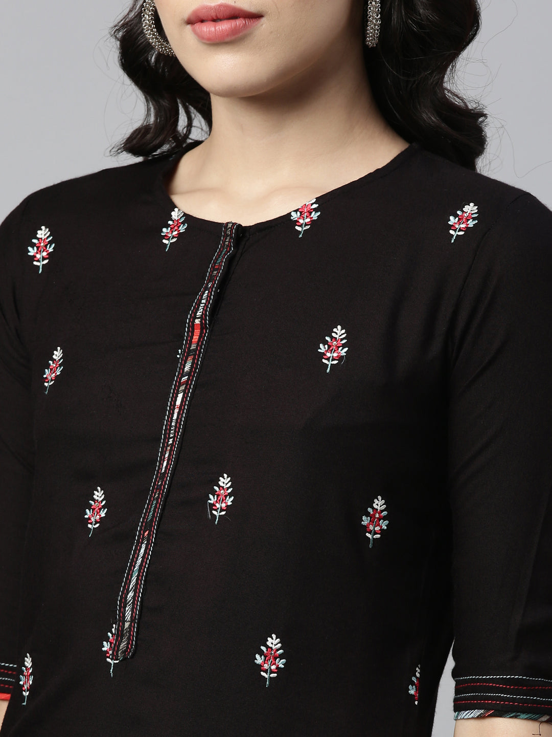 Neerus Black Rayon Thread Embroidered Kurta - side view