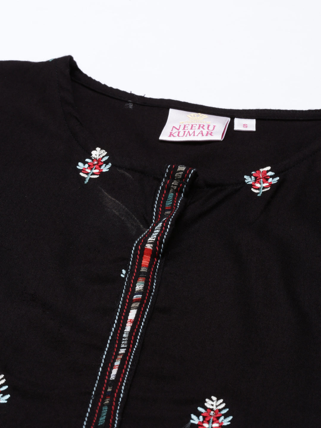 Neerus Black Rayon Thread Embroidered Kurta - detail view 2