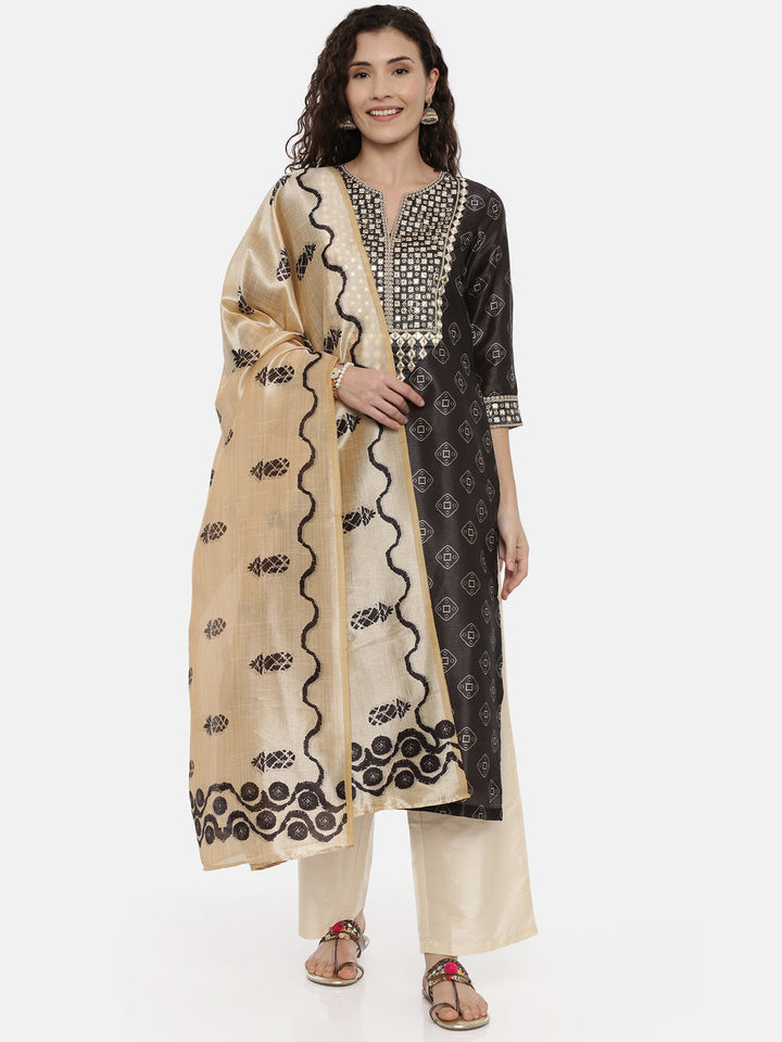 Neerus Multi silk printed suit pant set - front view