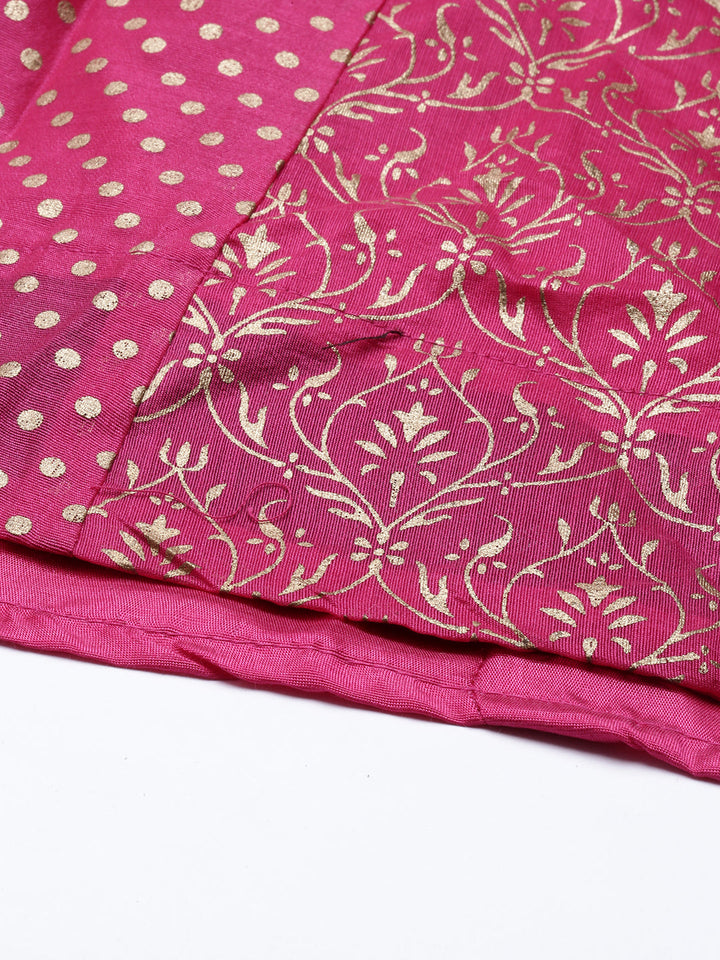 Neerus Pink Chanderi Cotton Embroidered Anarkali Kurta Set - side view