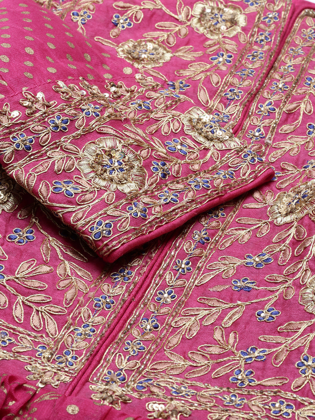 Neerus Pink Chanderi Cotton Embroidered Anarkali Kurta Set - detail view 2