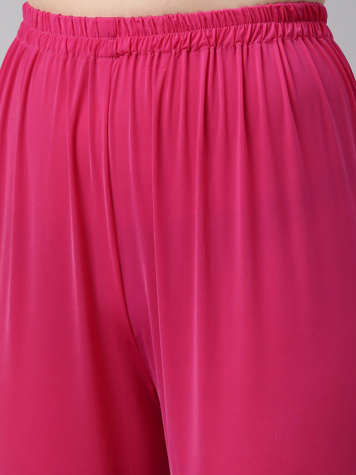 Neerus Pink Chanderi Cotton Embroidered Anarkali Kurta Set - detail view 4