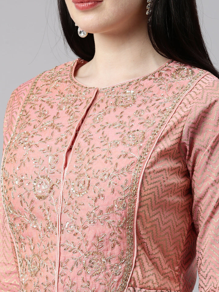 Neerus Orange Chanderi Printed Kurta Set - back view