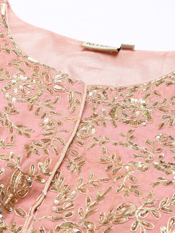 Neerus Orange Chanderi Printed Kurta Set - detail view 1