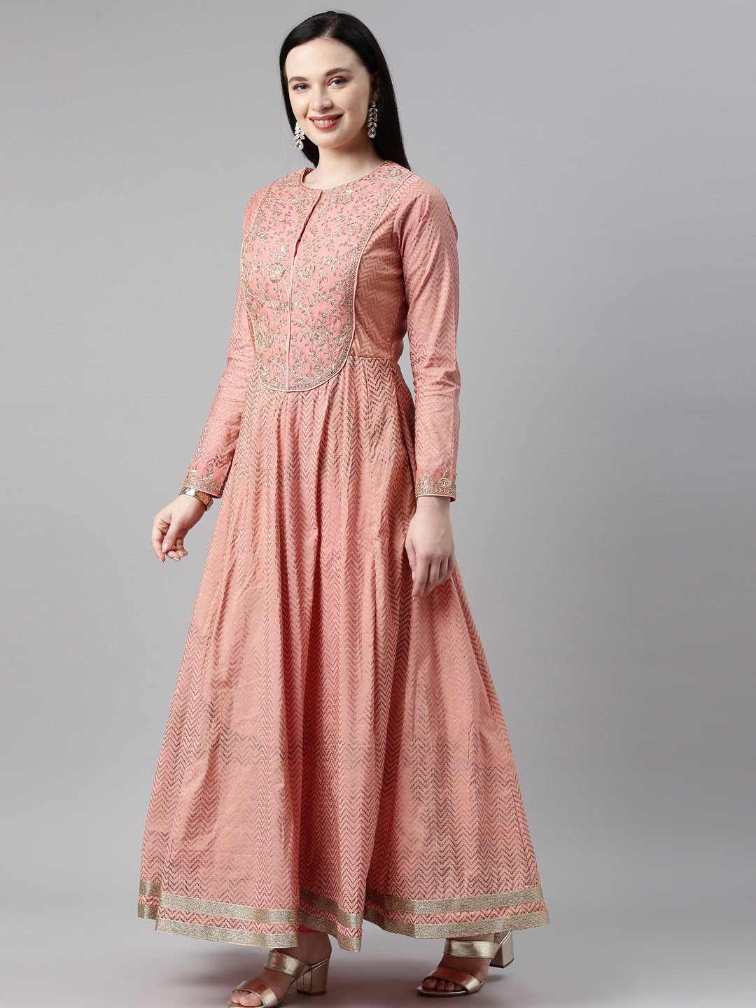 Neerus Orange Chanderi Printed Kurta Set - detail view 5