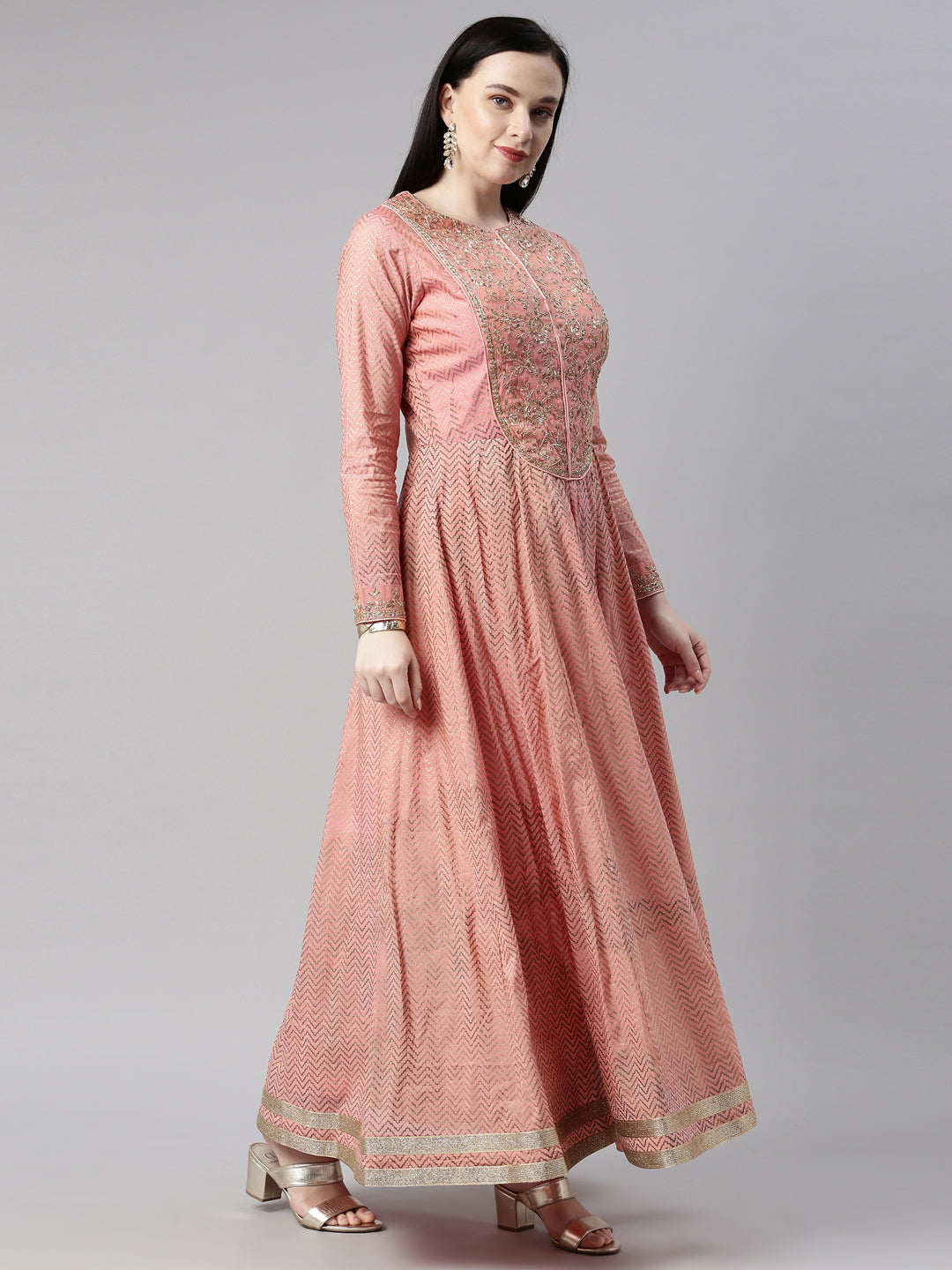 Neerus Orange Chanderi Printed Kurta Set - detail view 6