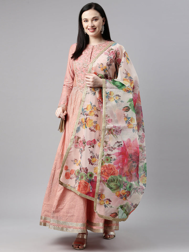 Neerus Orange Chanderi Printed Kurta Set - detail view 8